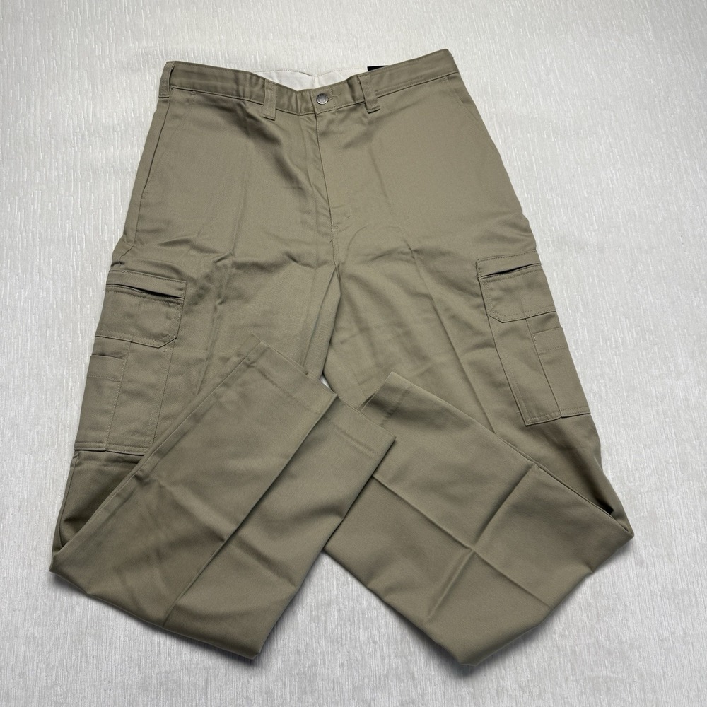 Dickies Industrial Cargo Pants Mens 36x32 Khaki Twill Cotton Straight Workwear